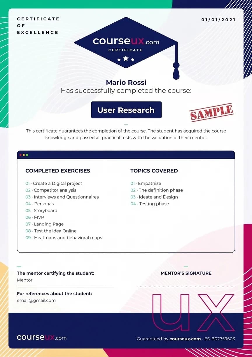 UX Design Certificate issued by CorsoUX